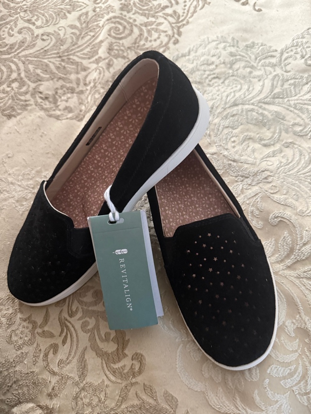 REVITALIGN Black Slip-On Perforated Casual Flats